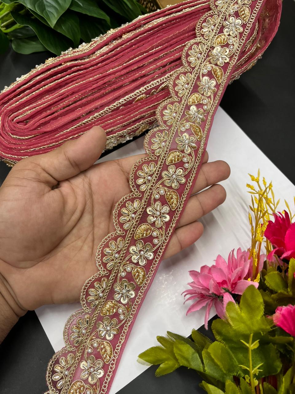 Exclusive Bridal Katdana Bead Work Laces – Designer Maggam Work Borders for Sarees, Lehengas & Dupattas (9 Meter, 2 Inch Width) | Gajri