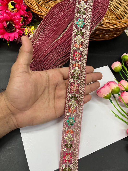 Beautiful Multicoloured Cutdana Beaded Saree Lace & Dupatta Lace – Premium Maggam Work Border Trim (9 Meter, 1.5 Inch Width) | Gajri