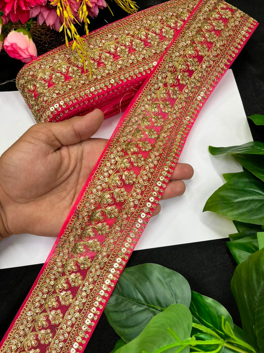 Golden Zari Embroidered Lace for Sarees, Lehengas & Dupattas – Premium Designer Embroidered Lace Border for Boutique Owners & Fashion Designers (3 Inch) | Gajri