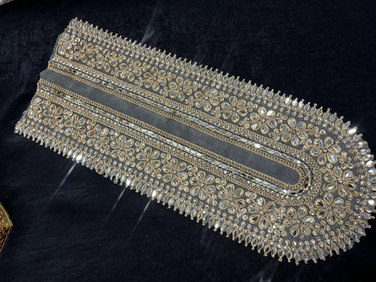 Traditional Mirror Neck Patch for Kurtis & Blouses – Handcrafted Designer Neckline Embellishment | Gold-3