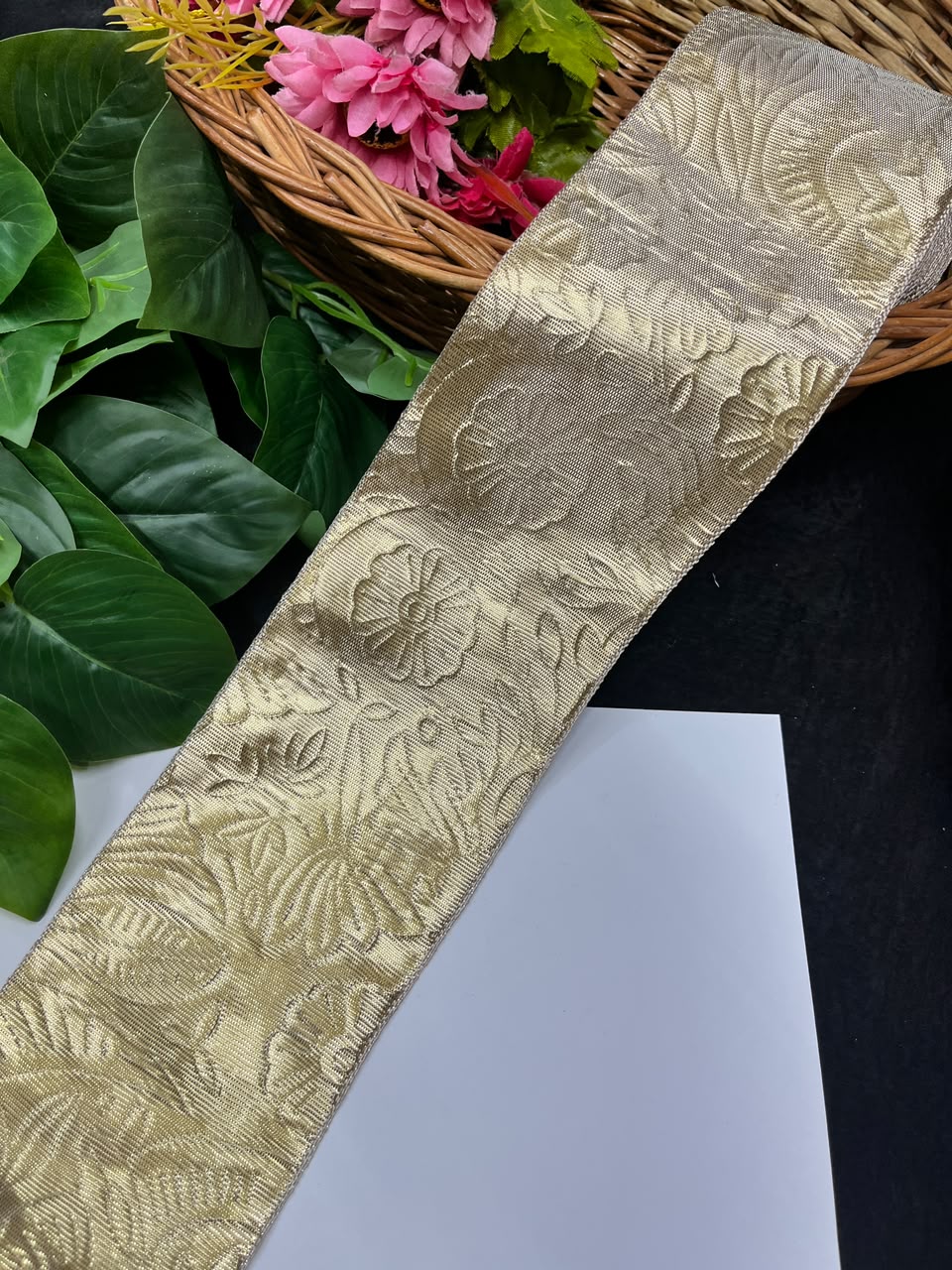 Artificial Plain Gota Lace for Skirts, Lehengas, Sarees & Dupattas – Decorative Gota Patti Lace Border (4 Inch) | DC1023 | Gold 2