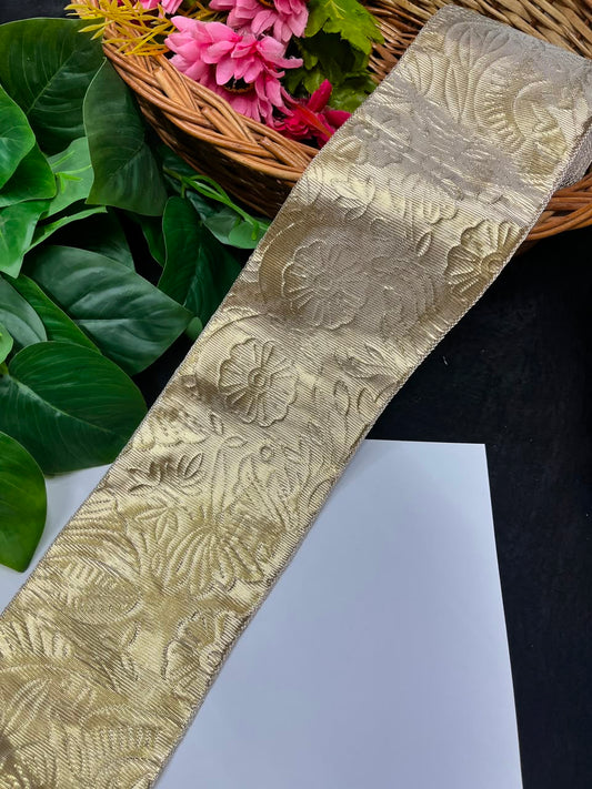 Artificial Plain Gota Lace for Skirts, Lehengas, Sarees & Dupattas – Decorative Gota Patti Lace Border (4 Inch) | DC1023 | Gold 2