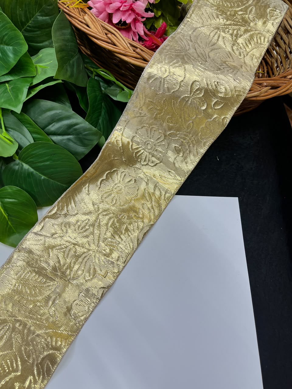 Artificial Plain Gota Lace for Skirts, Lehengas, Sarees & Dupattas – Decorative Gota Patti Lace Border (4 Inch) | DC1023 | Gold 3