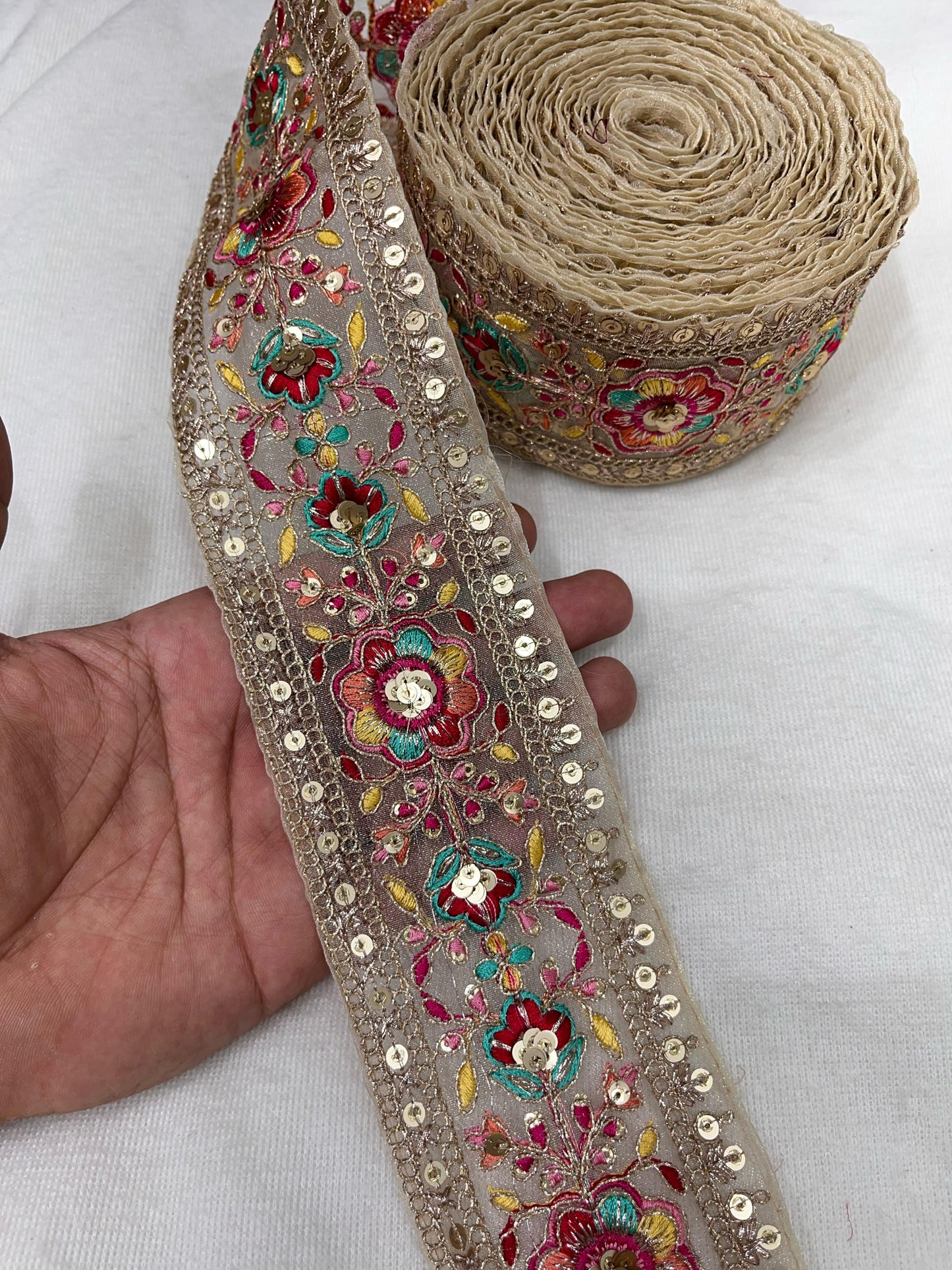 Embroidery Lace Embellishment Trim – 9 Meters, 3-Inch Width, Decorative Border | Gold Net