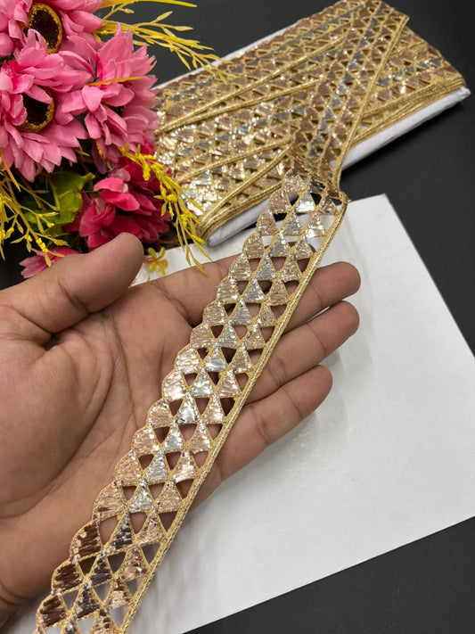 Handcrafted Cutwork Mukesh Work Lace Borders – Designer Handmade Trim for Sarees, Lehengas & Dupattas (9 Meter, 1.25 Inch Width) | Gold Silver