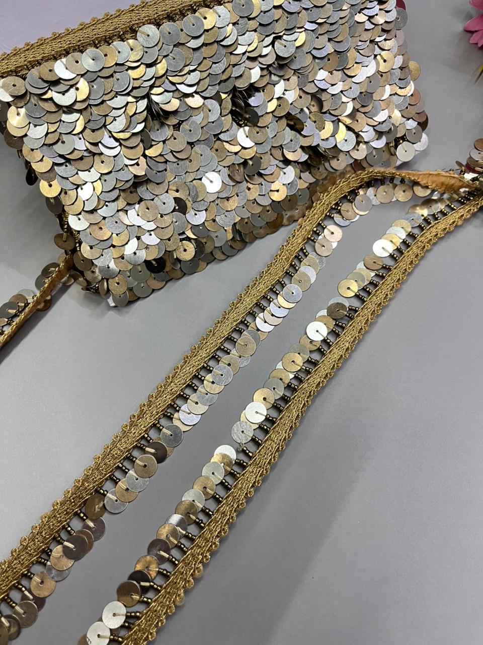 Metal Coin Hanging Lace for Bridal Dupattas – Premium 1 Inch Latkan Style Decorative Border for Wedding & Festive Wear (9 Meter) | Gold Silver Mix