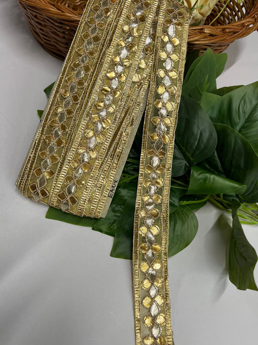 Gota Patti Embroidery Trimming - 9 Meter Roll | 1 Inch Wide Sewing Crafting Ribbon for Embellishing Accessories | Gold Silver