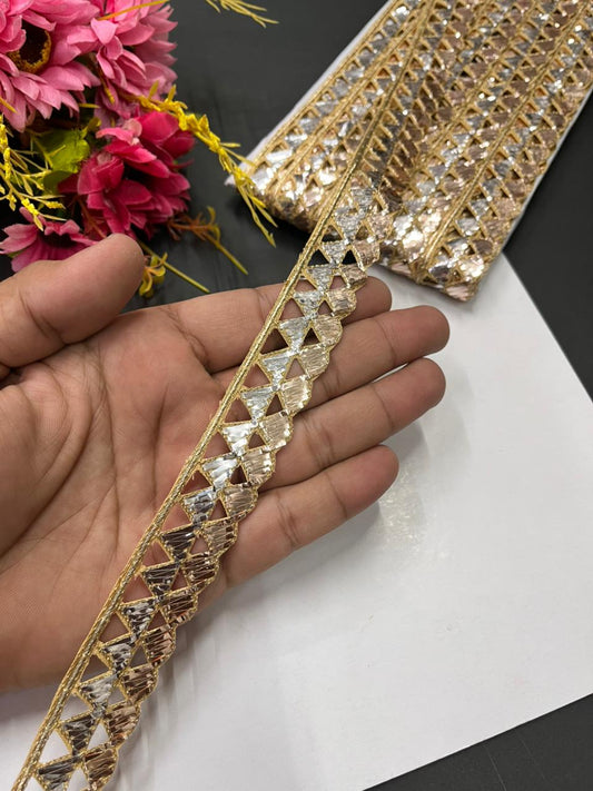Handcrafted Cutwork Mukesh Work Lace Borders – Designer Handmade Trim for Sarees, Lehengas & Dupattas (9 Meter, 1 Inch Width) | Gold Silver