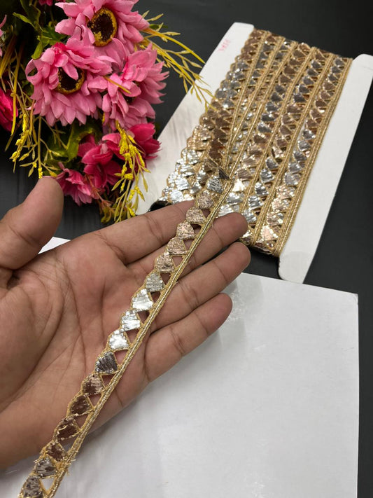 Handcrafted Cutwork Mukesh Work Lace Borders – Designer Handmade Trim for Sarees, Lehengas & Dupattas (9 Meter, 0.5 Inch Width) | Gold Silver