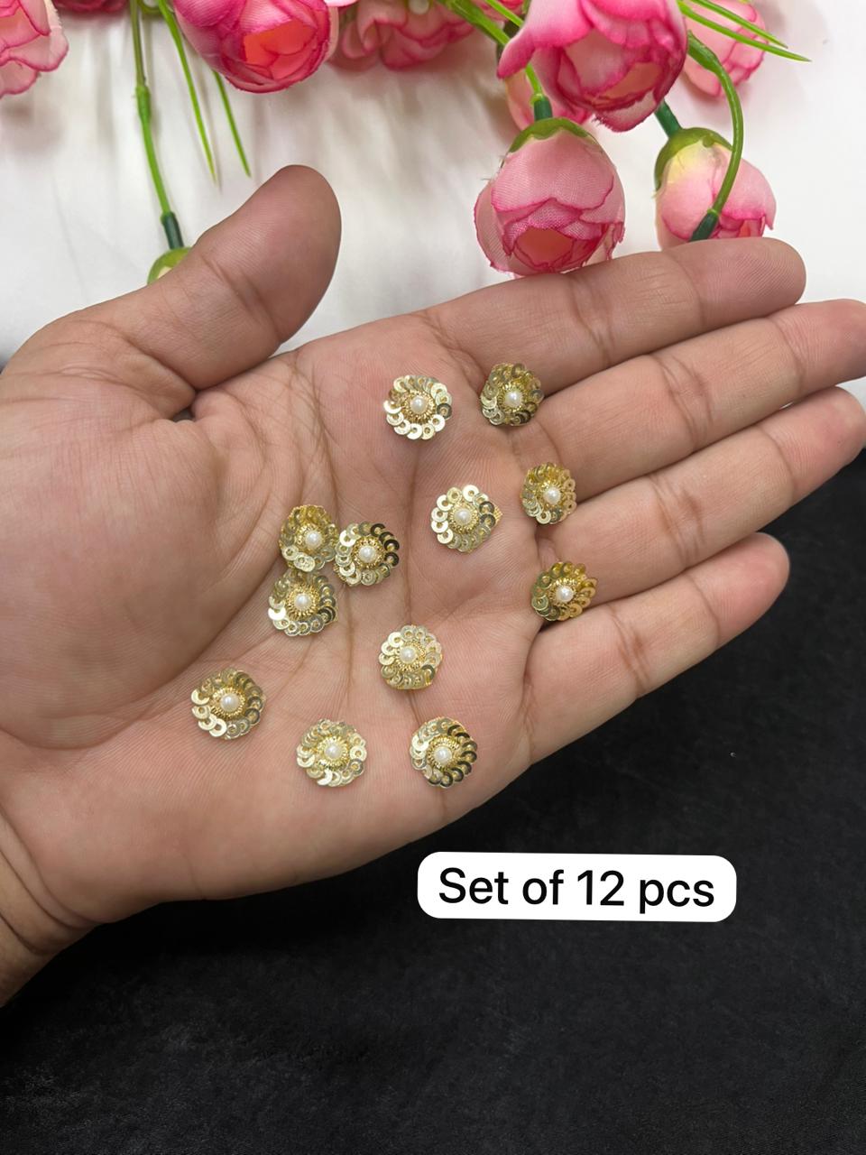 Handcrafted Sequins Work Small Patches for Sarees & Dupattas – Designer Embroidered Patch Set (12 Pieces) | Gold