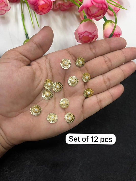 Handcrafted Sequins Work Small Patches for Sarees & Dupattas – Designer Embroidered Patch Set (12 Pieces) | Gold