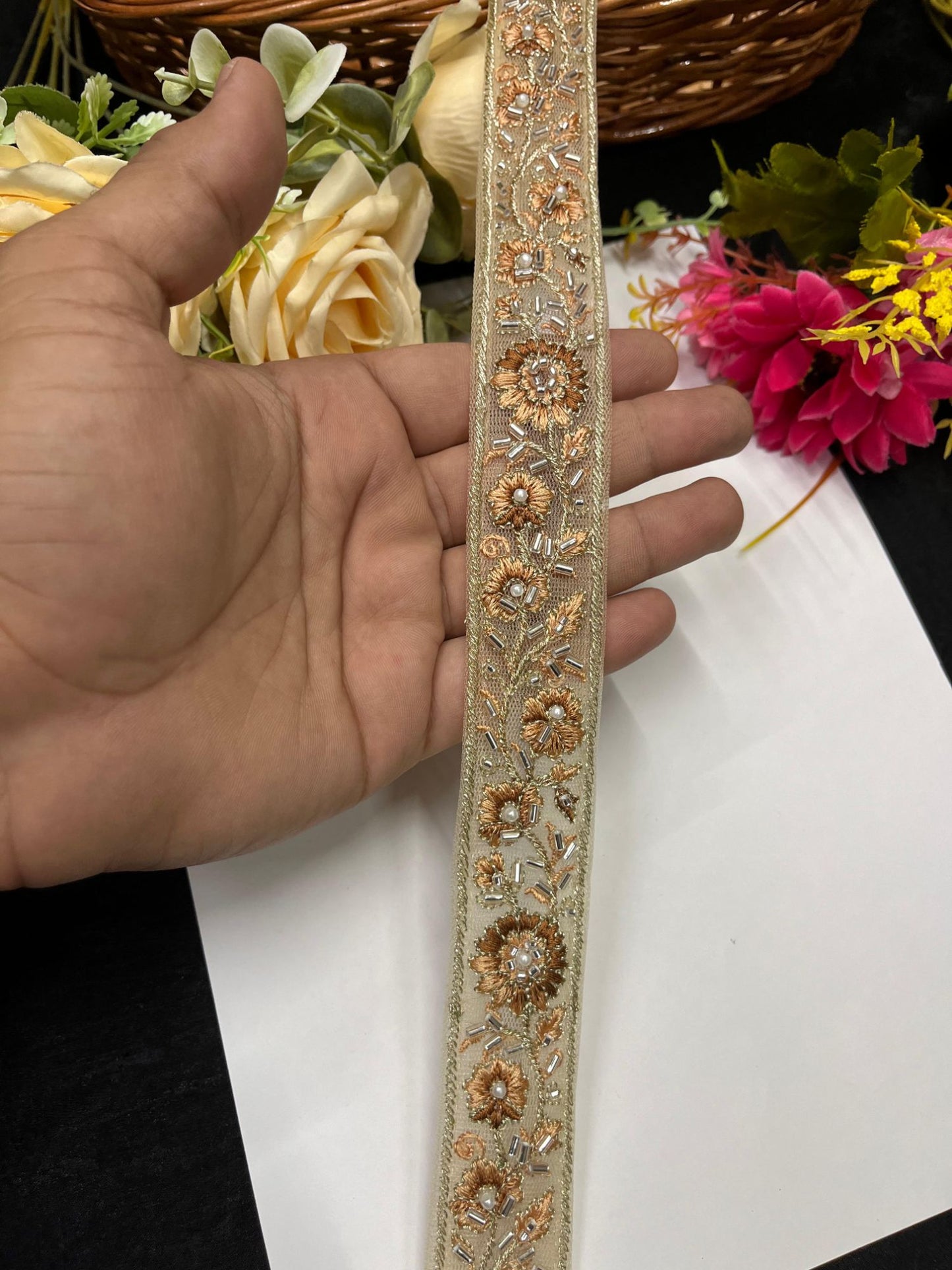 Resham Work Katdana Saree Laces – 9 Meters, 1-Inch Thread Embroidered Border Trim for Sarees, Lehengas & Dupattas | Gold