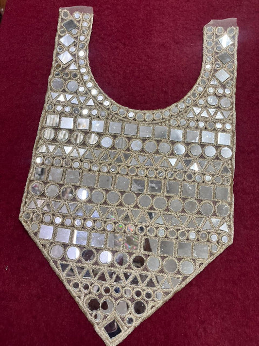 Mirror Work Neck Patch for Dresses & Kurtis – Elegant Designer Handcrafted Neck Applique | Gold