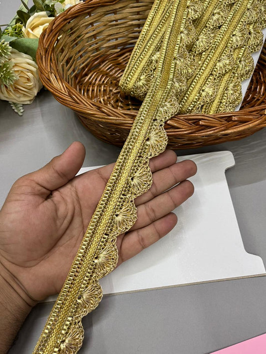 Gota Pankha Lace – Premium Gold Embroidered Border for Sarees, Lehengas & Dupattas (9 Meter, 1.5 Inch Width) | Gold