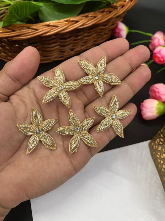 Handmade Zardosi Flower Patch | Zardosi Applique (Pack of 6) for Sarees, Lehengas & Blouses | Gold