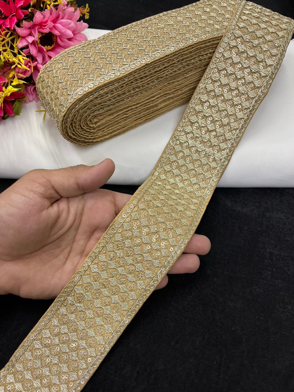Beautiful Zari Embroidered Saree Border Lace for Sarees, Blouses & Lehengas – Designer Ethnic Embroidery Lace (2.5 Inch) | Gold