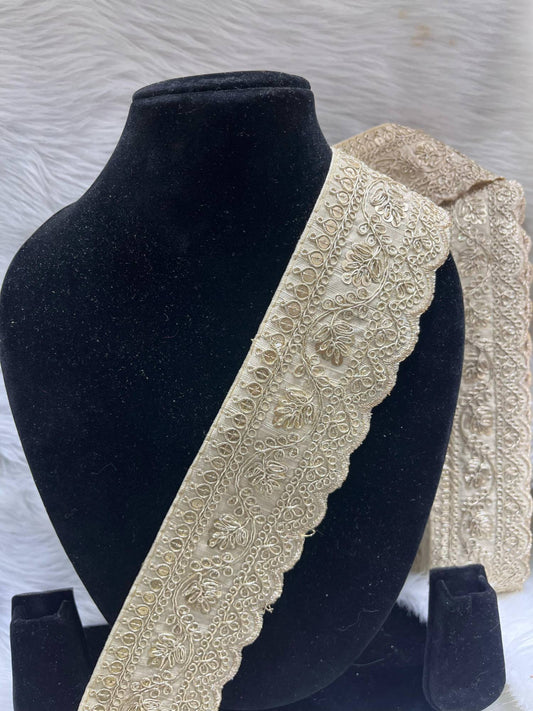Designer Embroidery Saree Lace | Dupatta Lace | Lehenga Border – 9 Meters, 2-Inch Wide Embroidered Trim | Gold