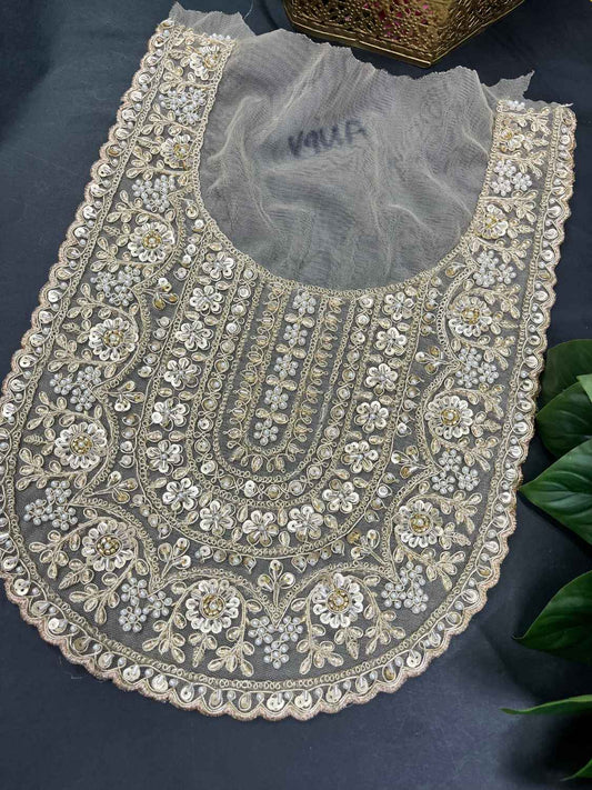 Katdana Embroidered Neck Patch for Kurtis, Dresses & Suits – Designer Handcrafted Neckline | Gold