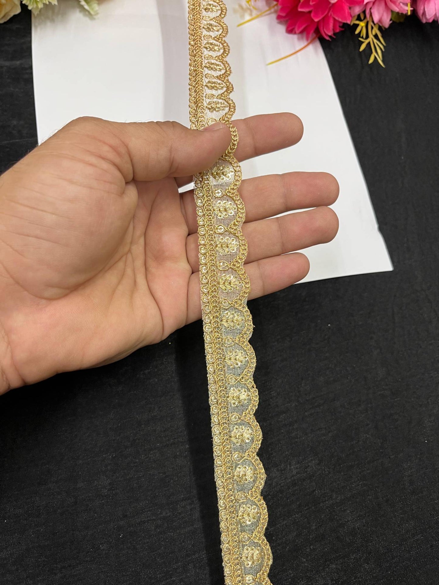 Gold Sequin Work Embroidery Saree Laces Border – 9 Meters, 1-Inch Decorative Trim for Sarees, Lehengas & Dupattas | Gold