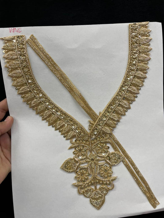 Handcrafted Dabka Work Neck Patches – Designer Ethnic Neck Patch for Kurti, Suits & Bridal Wear | Gold