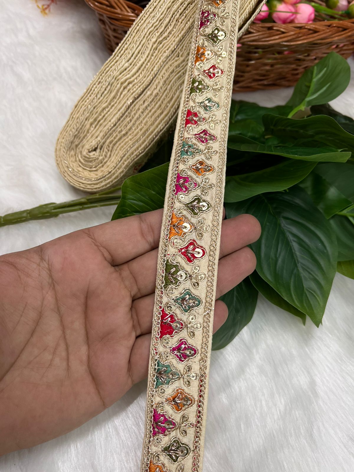 Sabyasachi-Inspired Embroidered Designer Lace Border – 9 Meter Roll, 1 Inch Wide for Ethnic & Creative Projects | Gold