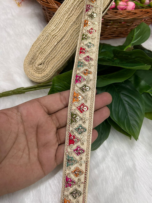 Sabyasachi-Inspired Embroidered Designer Lace Border – 9 Meter Roll, 1 Inch Wide for Ethnic & Creative Projects | Gold