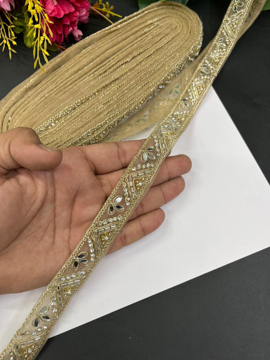 Beautiful Real Mirror Work Laces for Sarees – Premium 1 Inch Reflective Mirror Lace for Dupattas, Lehengas & Ethnic Wear (9 Meter) | Gold