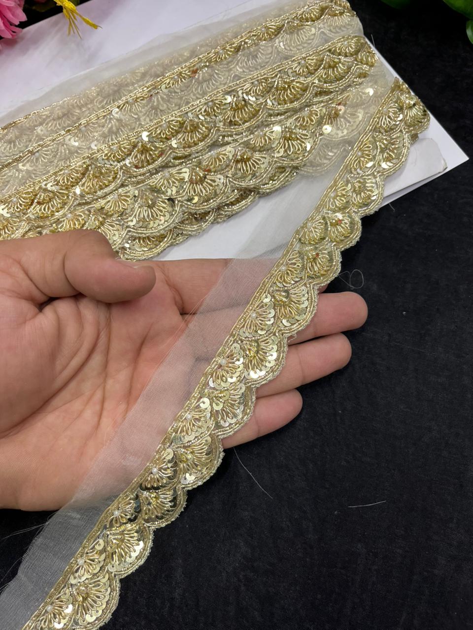 Beautiful Zardozi Dabka Borders for Sarees & Dupattas – Premium 1 Inch Handmade Decorative Lace for Bridal & Ethnic Wear (9 Meter) | Gold