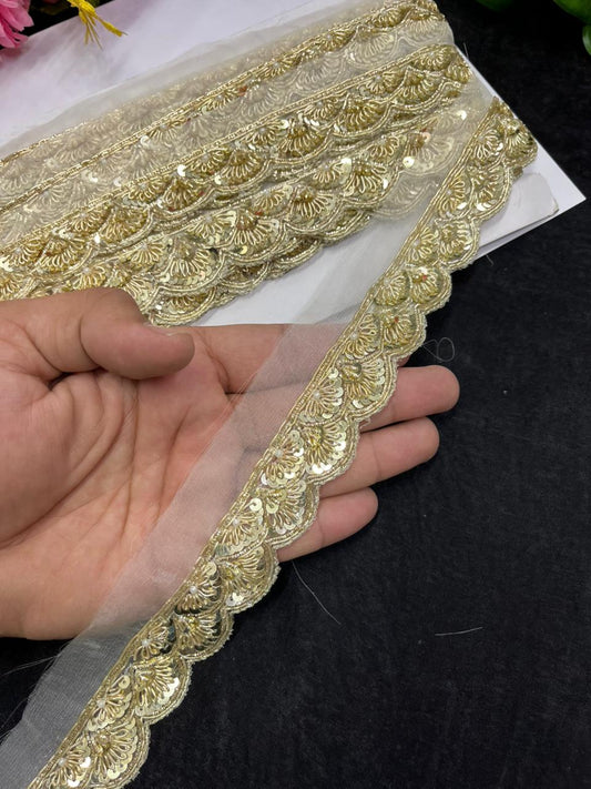 Beautiful Zardozi Dabka Borders for Sarees & Dupattas – Premium 1 Inch Handmade Decorative Lace for Bridal & Ethnic Wear (9 Meter) | Gold