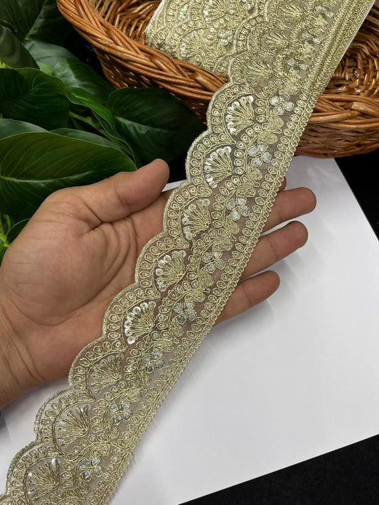 Elegant Embroidery Zari Lace for Sarees – Premium Gold Embroidered Designer Lace | Gold