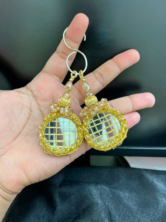 Designer Mirror Tassels (Latkans) for Blouses, Dresses & Lehengas – Decorative Mirror Hanging Tassels Set of 2 | DC0996 | Gold