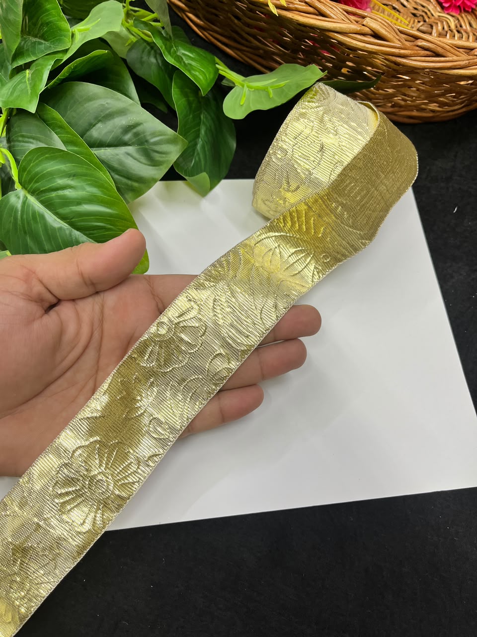 Artificial Plain Gota Lace for Skirts, Lehengas, Sarees & Dupattas – Decorative Gota Patti Lace Border (2 Inch) | DC1024 | Gold