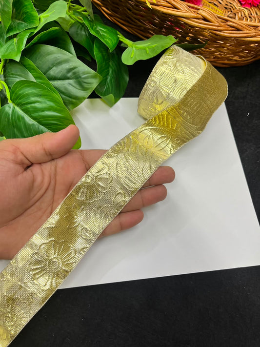Artificial Plain Gota Lace for Skirts, Lehengas, Sarees & Dupattas – Decorative Gota Patti Lace Border (2 Inch) | DC1024 | Gold