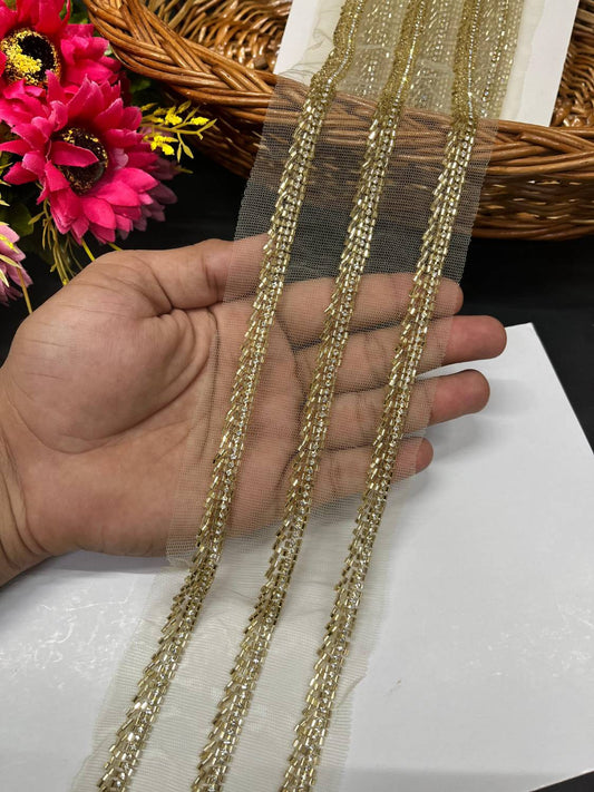 Zardosi & Cutdana Work Fancy Lace Border – Elegant Handcrafted Trim for Sarees, Lehengas & Designer Wear (9 Meter, 0.5 Inch Width) | Gold