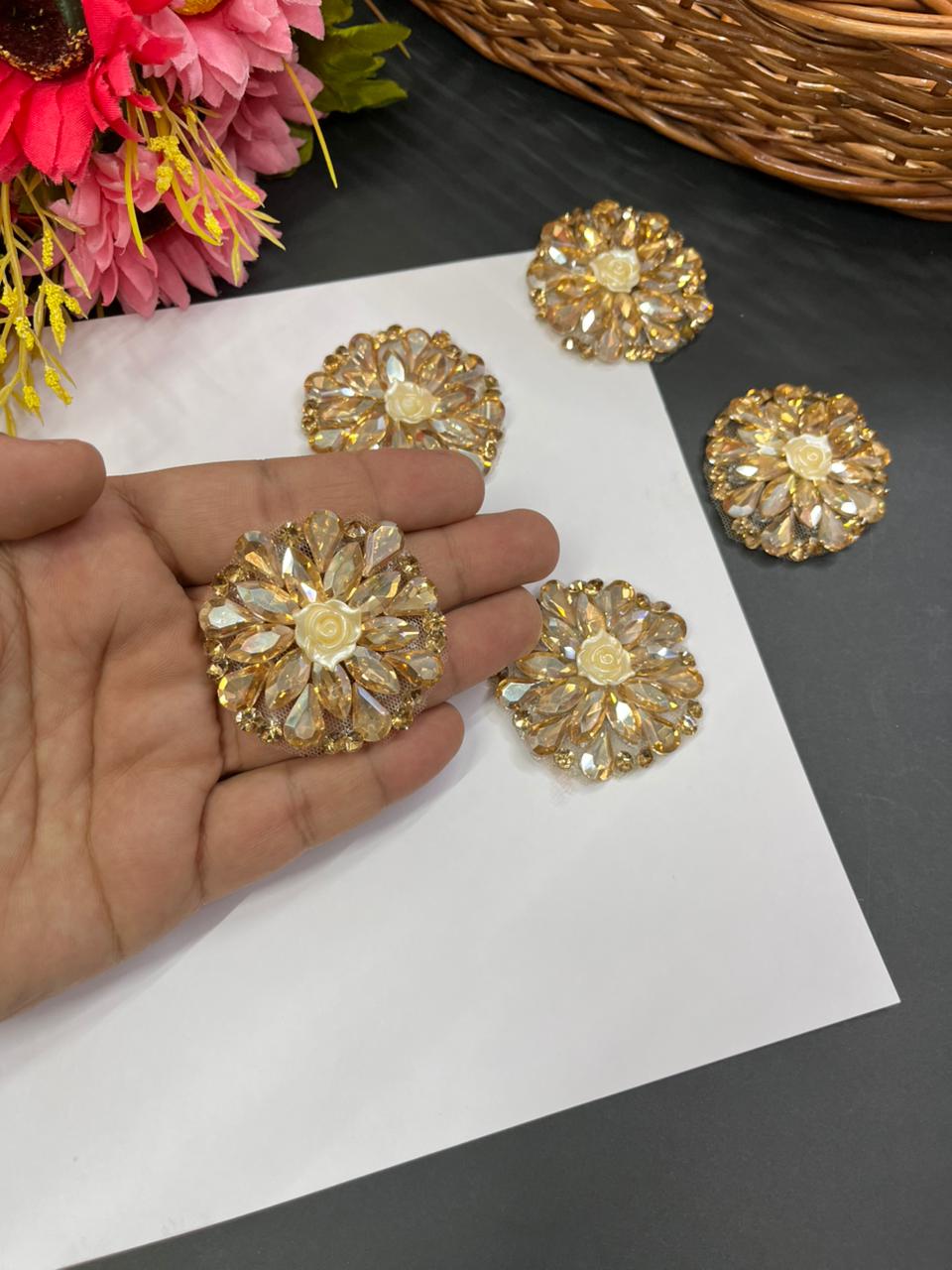 Handmade Crystal Patch – Premium Designer Patch for Ethnic & Fusion Wear | Gold