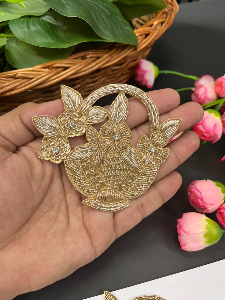 Handmade Zardosi Cutwork Patch | Zardosi Applique for Sarees, Lehengas & Designer Outfits | Gold