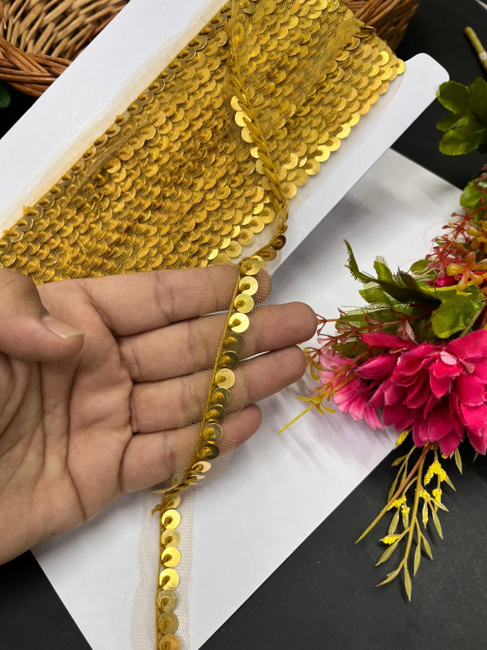 Sabyasachi-Inspired Metal Coin Lace for Dupattas & Sarees – Premium Handmade Ethnic Lace Border | Gold