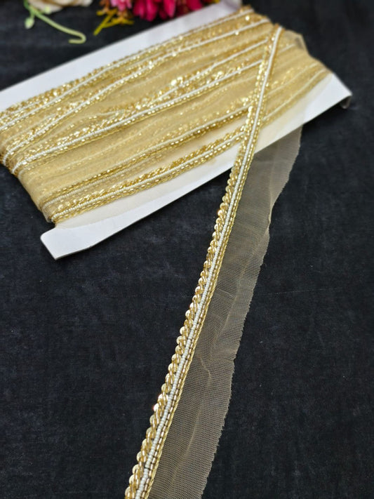 Handmade Jardoshi Work Saree Laces Border for Sarees & Dupattas – 9 Meters, 0.5-Inch Embroidered Trim | Gold