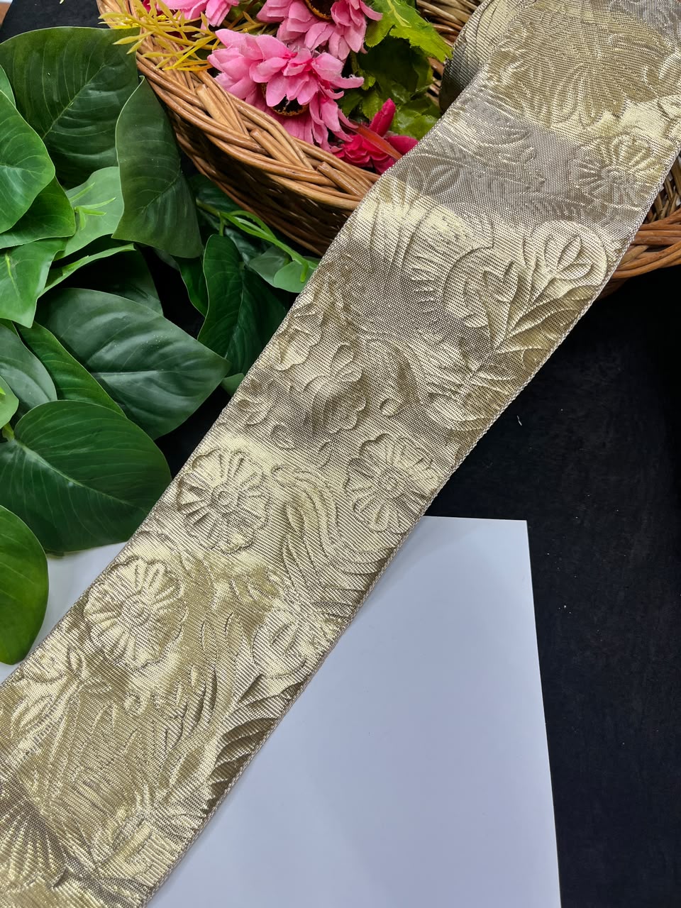 Artificial Plain Gota Lace for Skirts, Lehengas, Sarees & Dupattas – Decorative Gota Patti Lace Border (4 Inch) | DC1023 | Gold