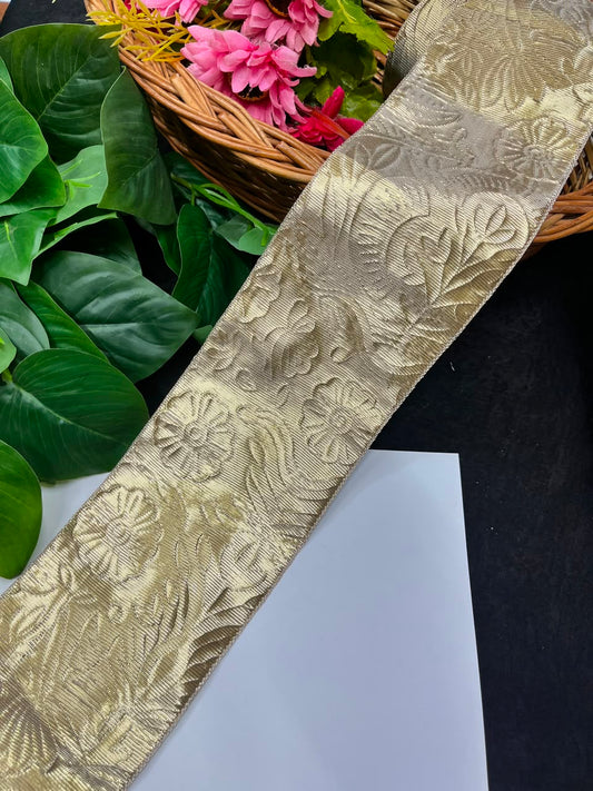 Artificial Plain Gota Lace for Skirts, Lehengas, Sarees & Dupattas – Decorative Gota Patti Lace Border (4 Inch) | DC1023 | Gold
