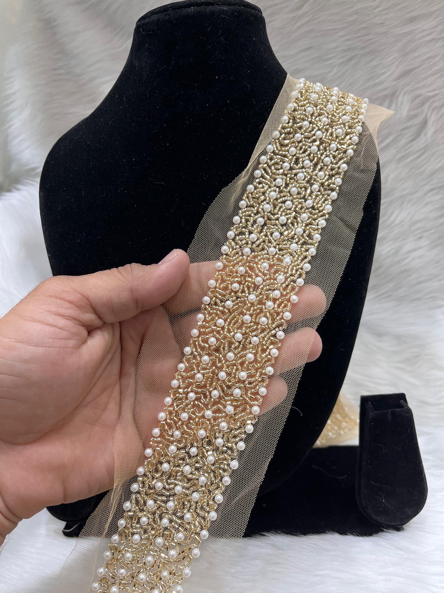 Katdana & Bead Work Handmade Lace Border – 9 Meters, 2-Inch Width | Gold