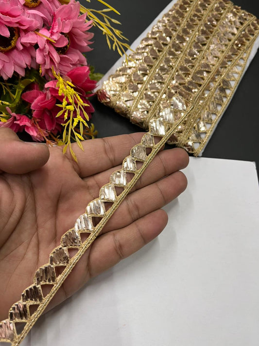 Handcrafted Cutwork Mukesh Work Lace Borders – Designer Handmade Trim for Sarees, Lehengas & Dupattas (9 Meter, 0.5 Inch Width) | Gold