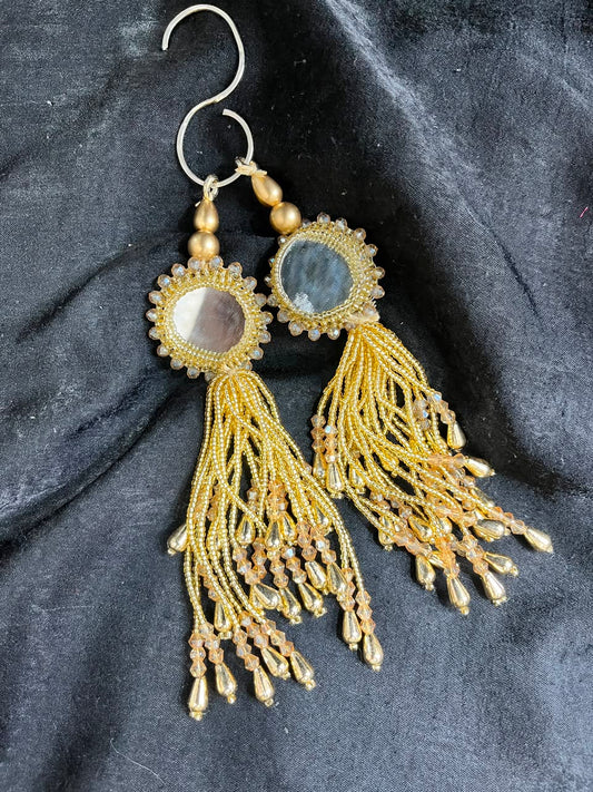 Designer Mirror Tassels (Latkans) for Blouses, Dresses & Lehengas – Decorative Mirror Hanging Tassels Set of 2 | DC0998 | Gold
