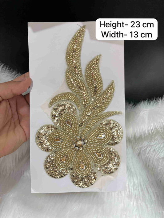 Designer Embroidered Multicolor Stonework Patches for Dresses | Handmade Bead Applique for Blouse, Gown, Lehenga | Gold