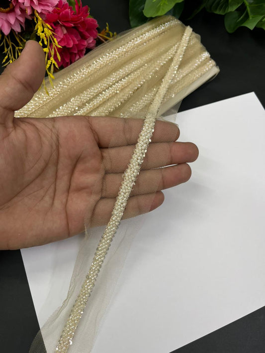 Imported Beaded Lace Trims – Premium Half-Inch Designer Lace for Sarees, Dupattas, Lehengas & Couture Wear (9 Meter) | Gold