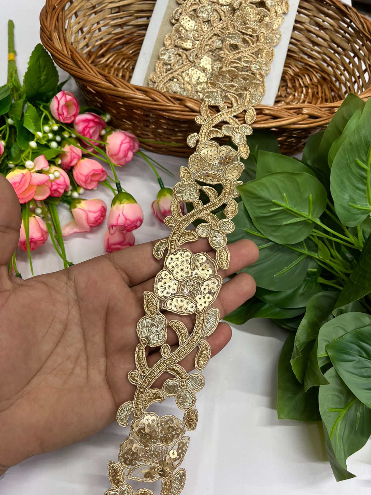 Sequence Gold Cutwork Lace Designs, Indian Lace Border - 9 Meter (2 Inch Width, Gold)