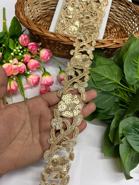 Sequence Gold Cutwork Lace Designs, Indian Lace Border - 9 Meter (2 Inch Width, Gold)