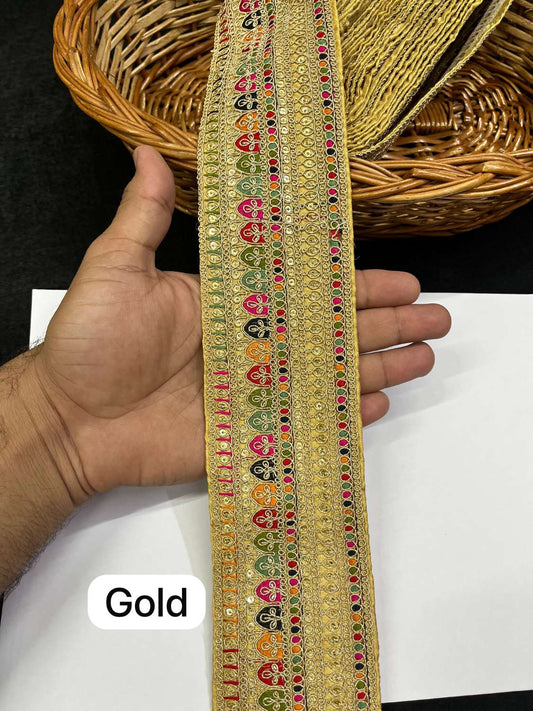 Sabyasachi Inspired Embroidery Designer Saree Lace Border (9 Meter) – 3 Inch Wide Premium Trim | Gold