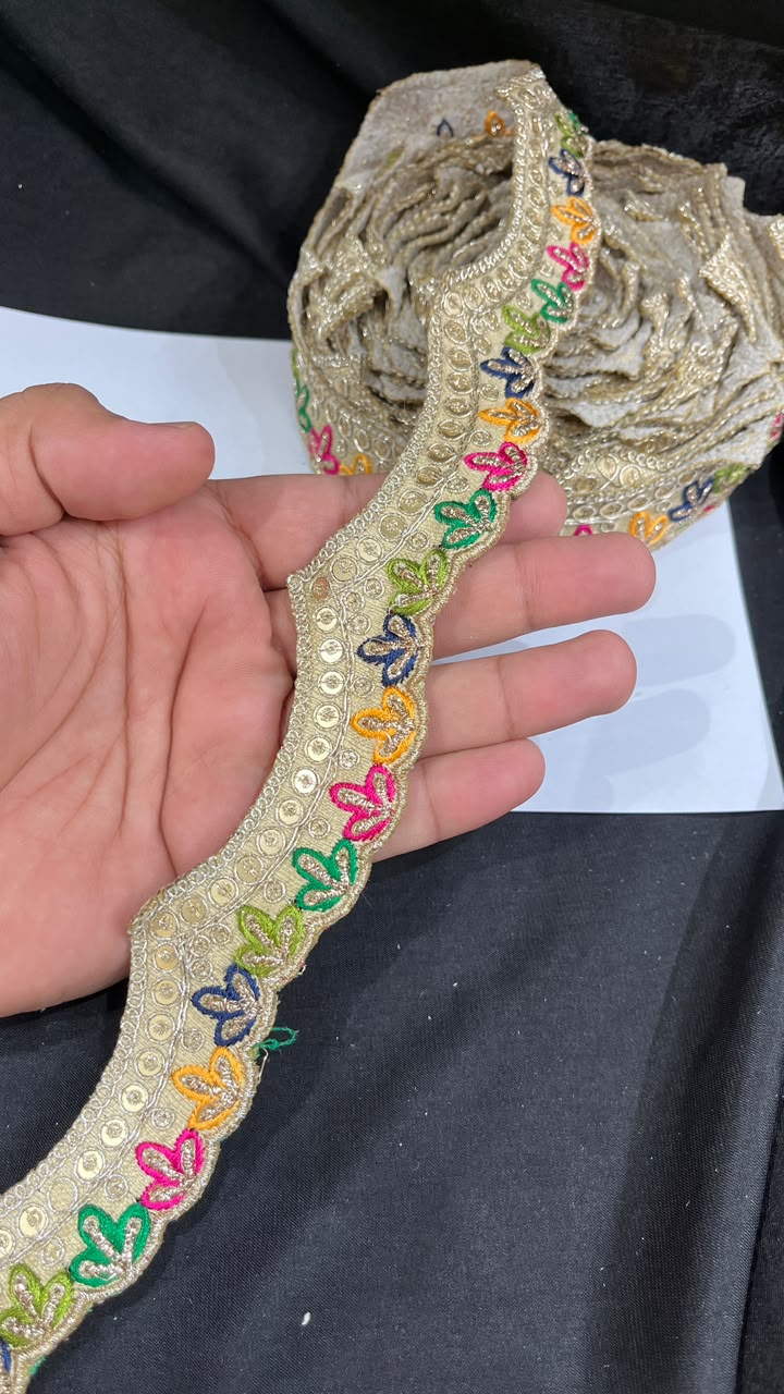 Sabyasachi Inspired Embroidered Saree Lace for Sarees, Lehengas, Dupattas & Blouses – Designer Embroidery Lace Border (1 Inch) | DC1081 | Gold