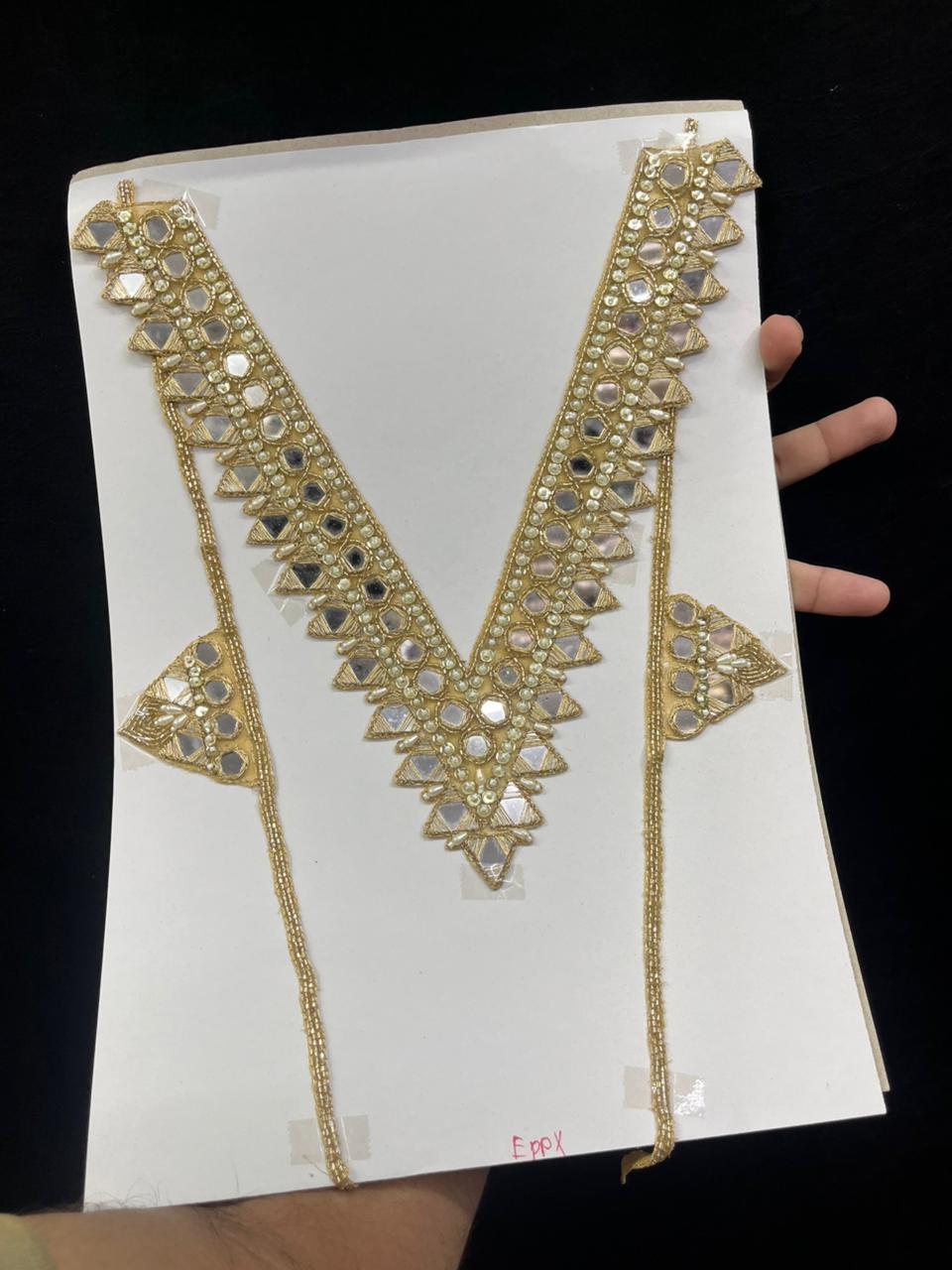 Mirror Work Neck Patch for Kurti, Suits & Bridal Dresses – Premium Designer Ethnic Neck Patch for Festive Wear | Gold